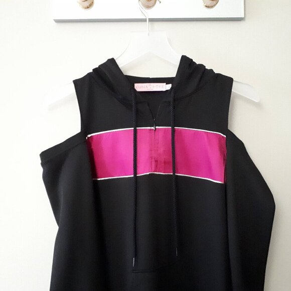 EUC Juna & Hope black and purple cold shoulder accent track dress with hood, S - Picture 8 of 9